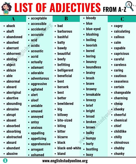 list of adjetives|list of adjectives printable free.